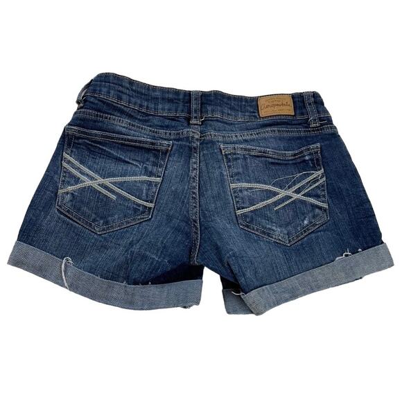AEROPOSTLE Juniors 1/2 Blue Jean Cuffed Denim Shorts y2k Cutoff Low Rise 28 - Picture 4 of 4